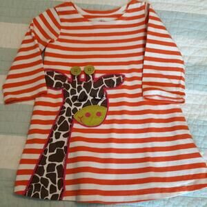 J. Khaki Orange White Striped Dress Giraffe Applique Size 2T Long Sleeve Knit
